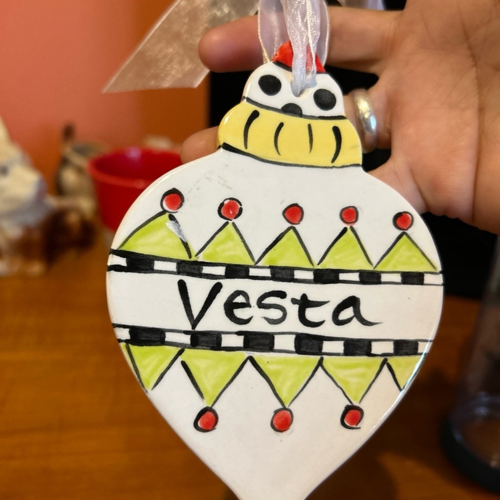 Vesta hand painted Christmas Holiday Ornament - Multicolor 2015